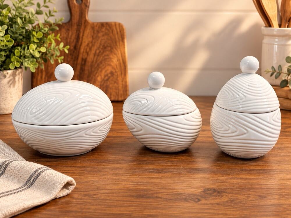 Temp-tations by Tara Figural White 10 Oz Lidded Bowls Set of 3 Ceramic